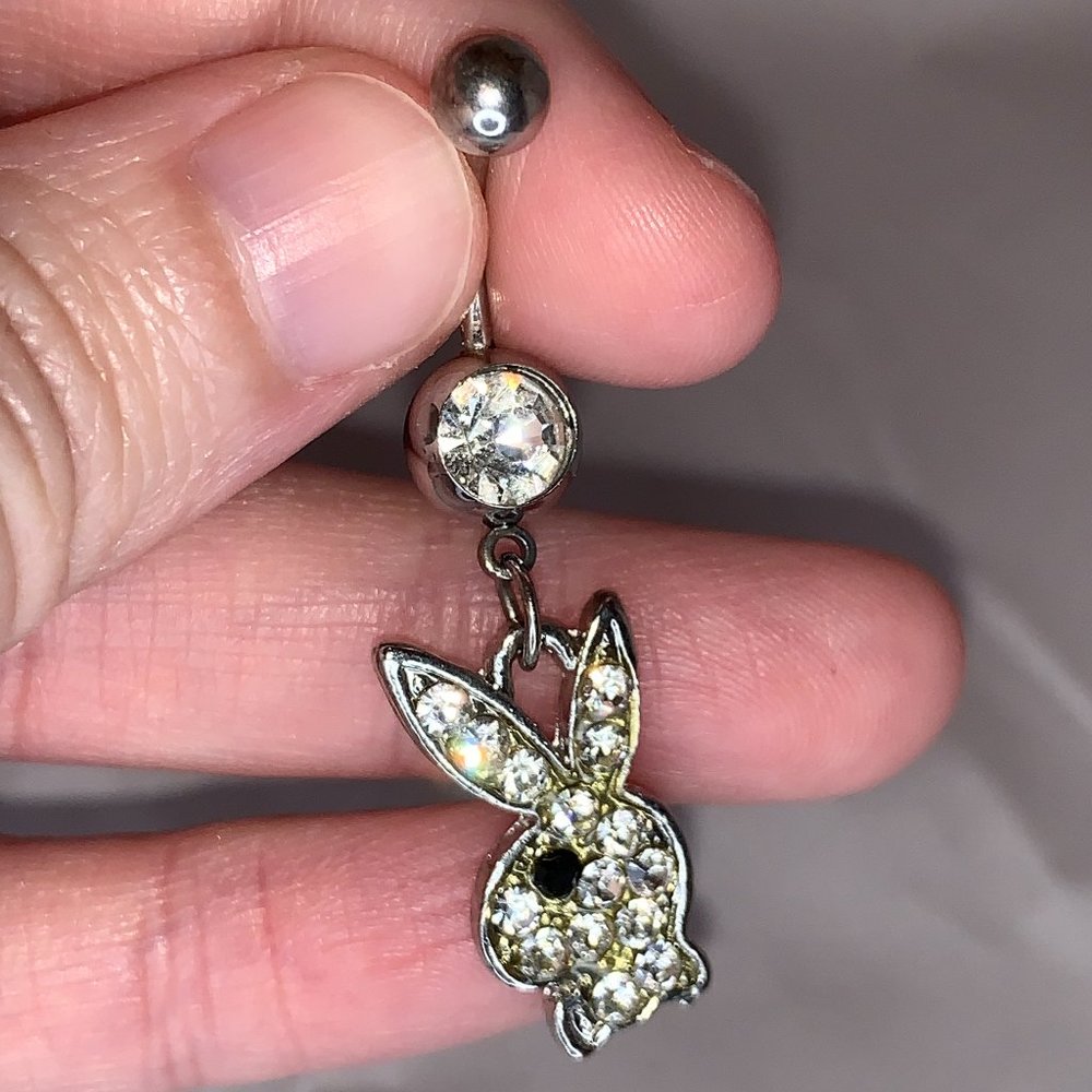 Clear Rhinestone Play boy-looking Bunny Dangle Belly Ring